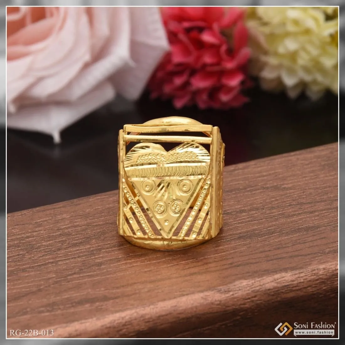 1 Gram Gold Forming Heart Best Quality Attractive Design Ring for Men - Style B013