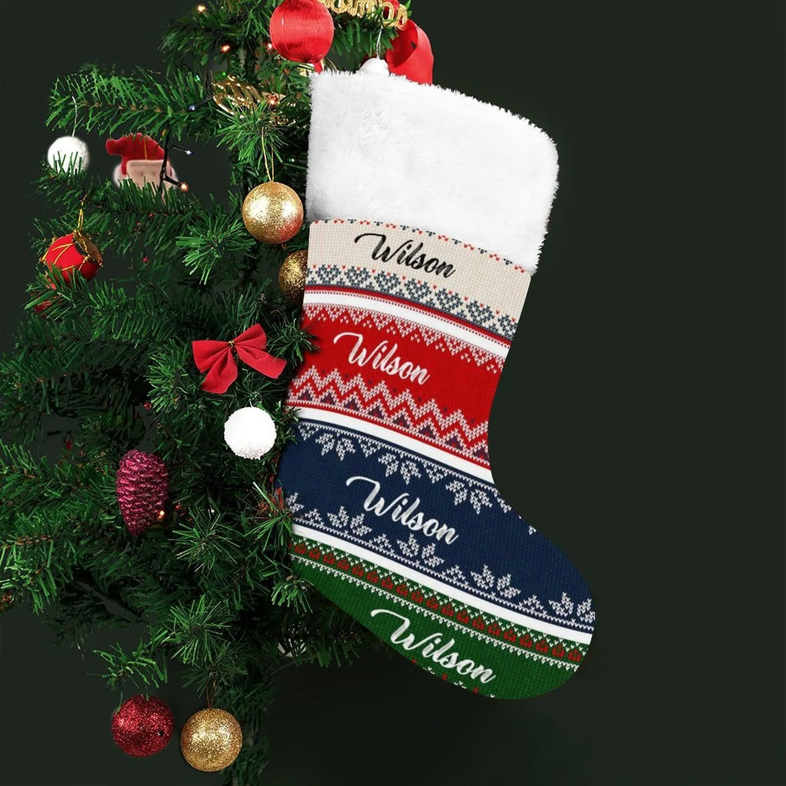 16.5in(L) Super Size-Custom Name Color Pattern Christmas Stocking