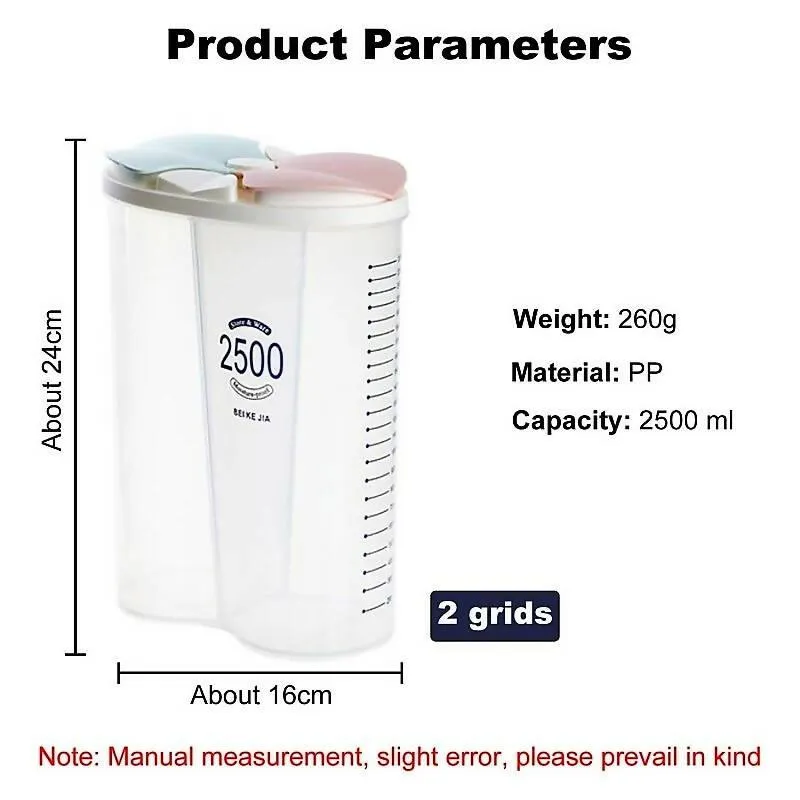 2 Partition Food Storage Container Jar – 2500ml | With Free Gift