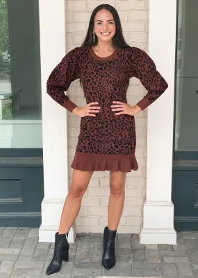 525 America Leopard Puff Sleeve Sweater Dress ***FINAL SALE***