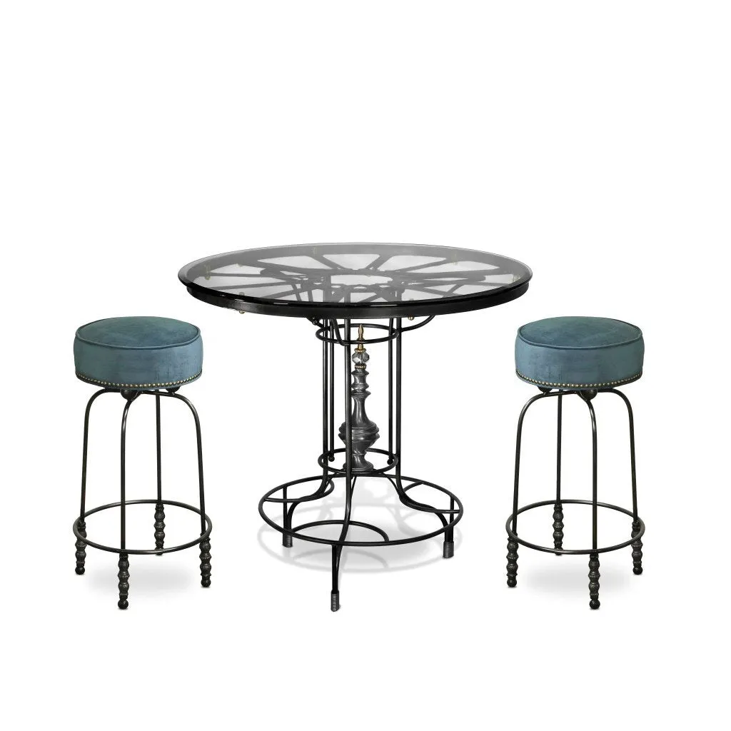 Asti Bar Table  in Iron Leaded Crystal Details Glass Top by Luna Bella