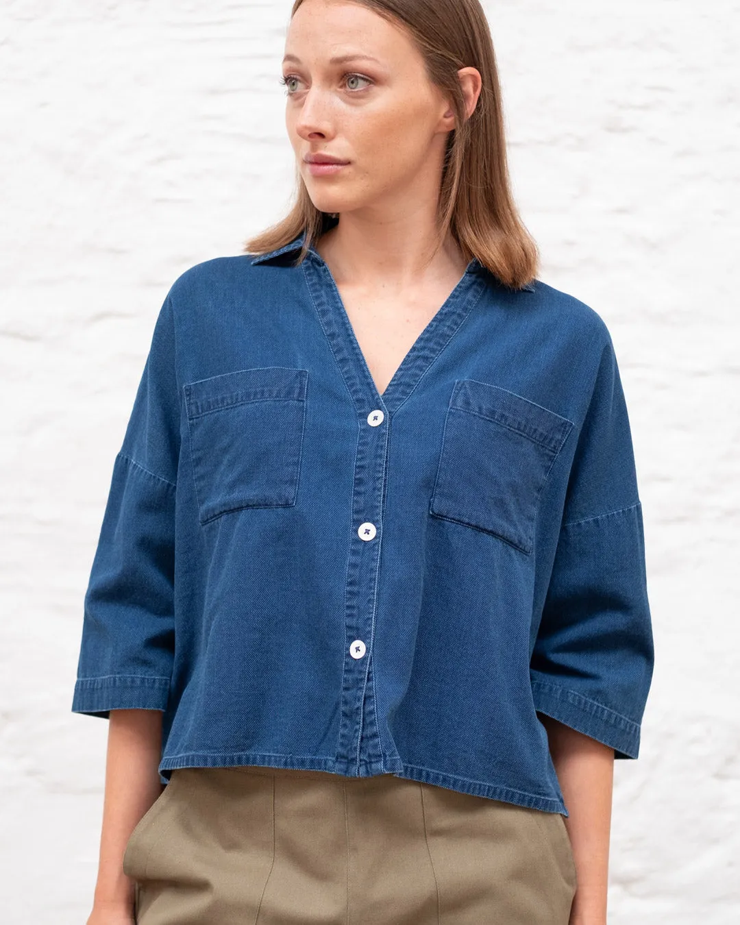 Ava Oversized Cropped Denim Blouse