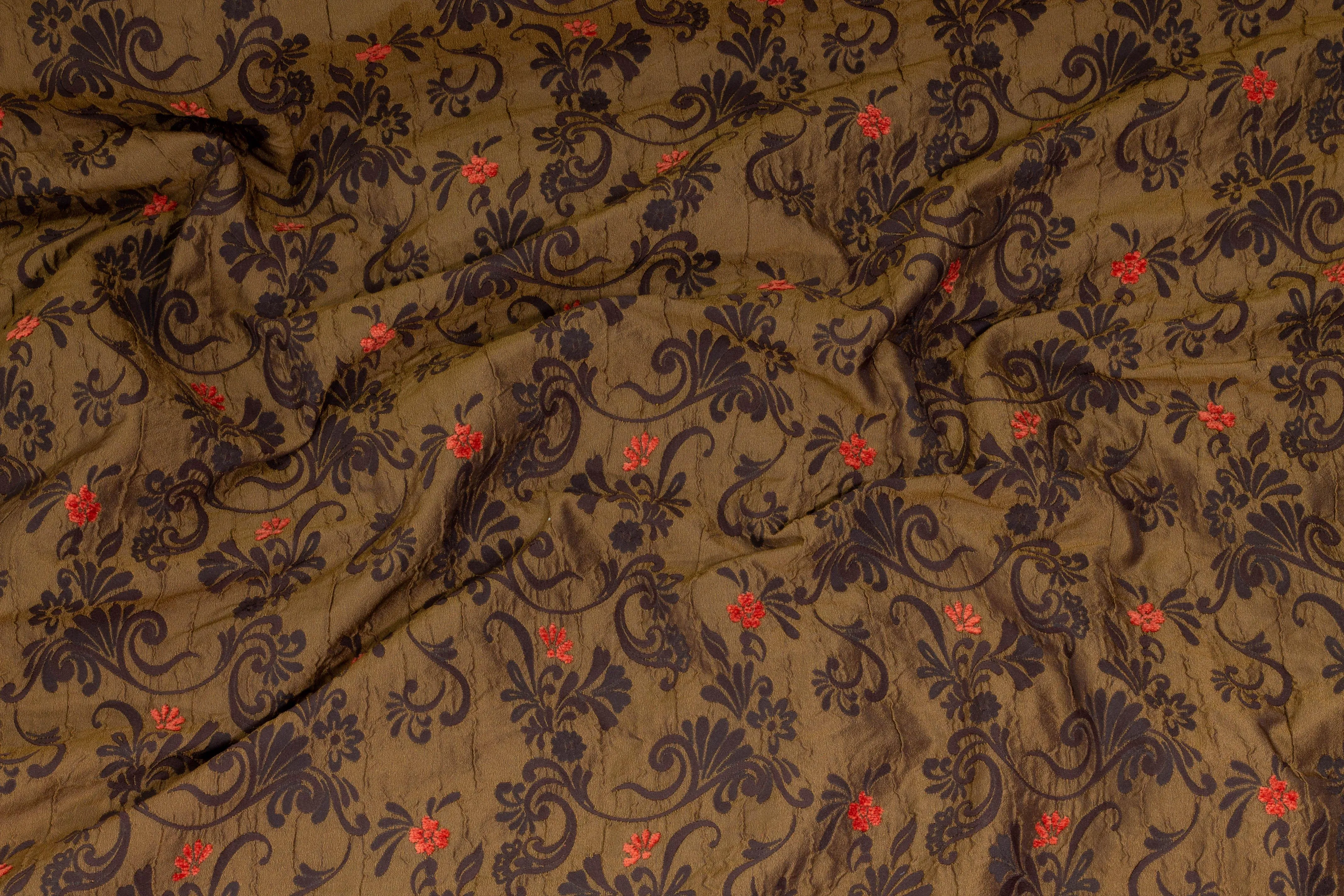 Brown Floral Crushed Italian Brocade