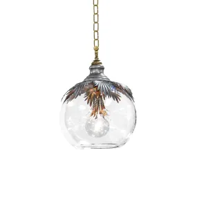 Bulbis Pendant Lamp with Iron Brass and Pewter Details Clear Crystal Globe by Theresa Costa, Luna Bella