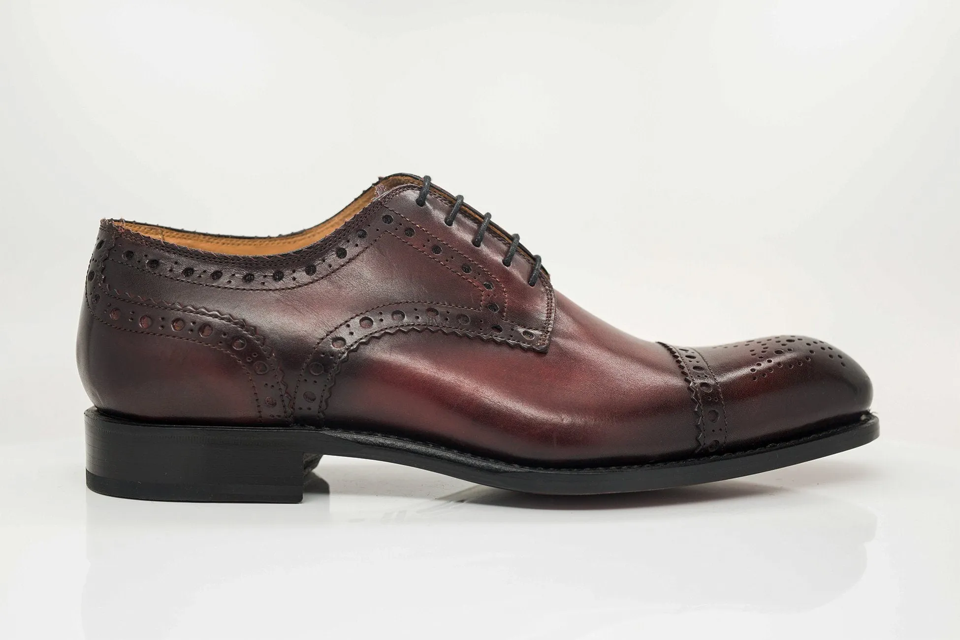 Burnished Calfskin Lace-Up Oxford Burgundy