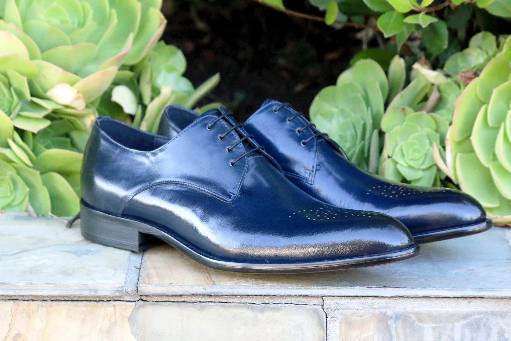 Burnished Calfskin Lace-Up Oxford Navy