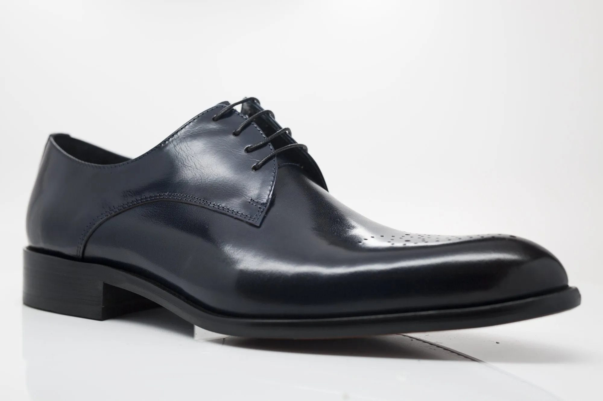 Burnished Calfskin Lace-Up Oxford Navy