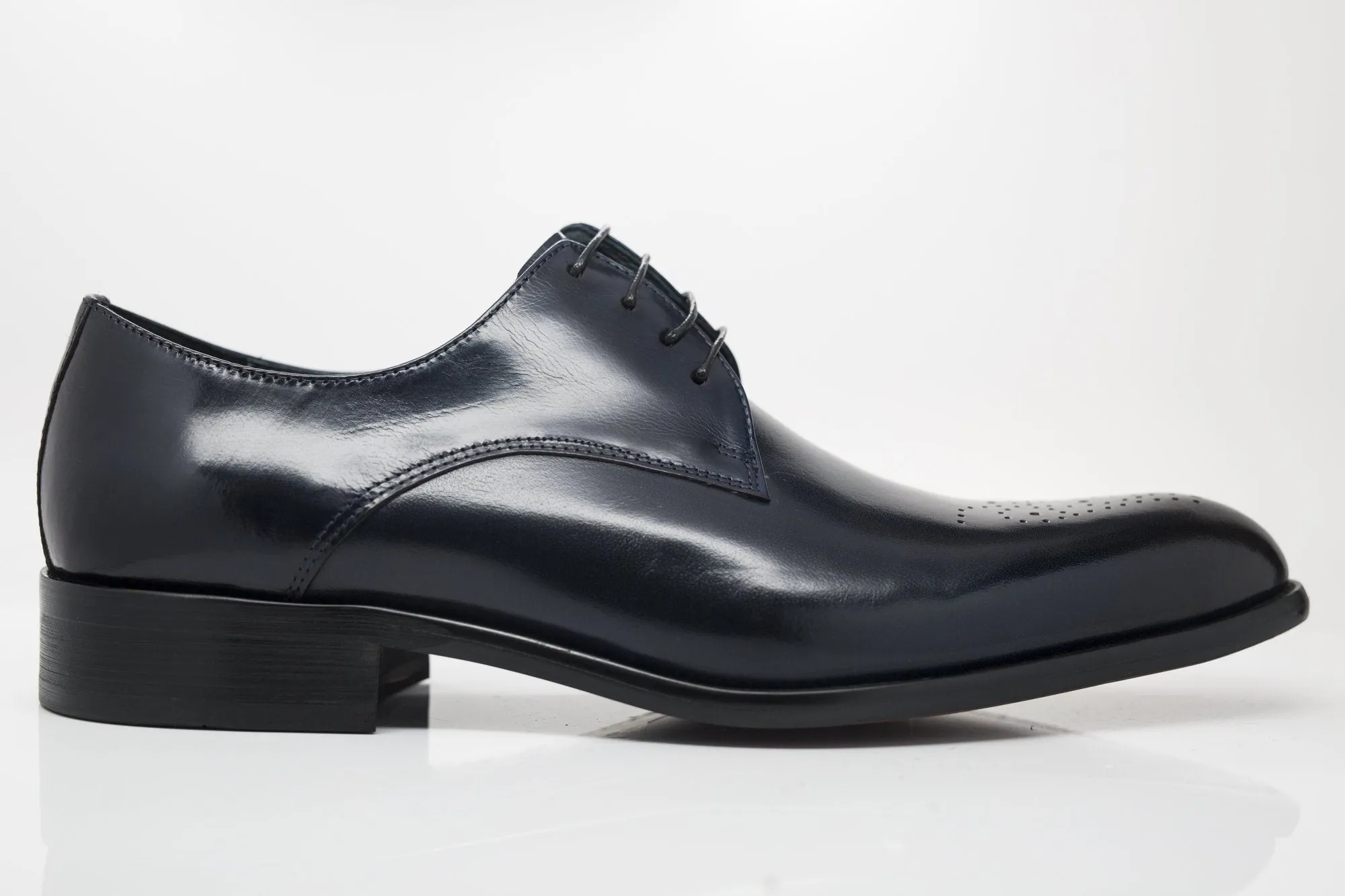 Burnished Calfskin Lace-Up Oxford Navy