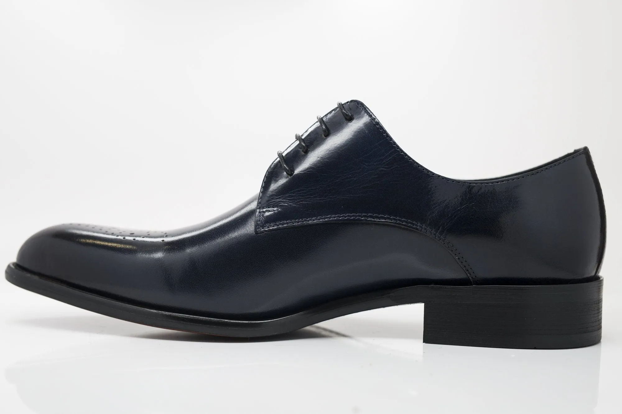 Burnished Calfskin Lace-Up Oxford Navy