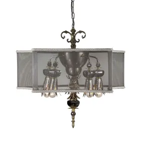 Chaillot Chandelier, Iron, Pewter Tones, Crystals, Screened Shade, Oversized Bulbs by Luna Bella