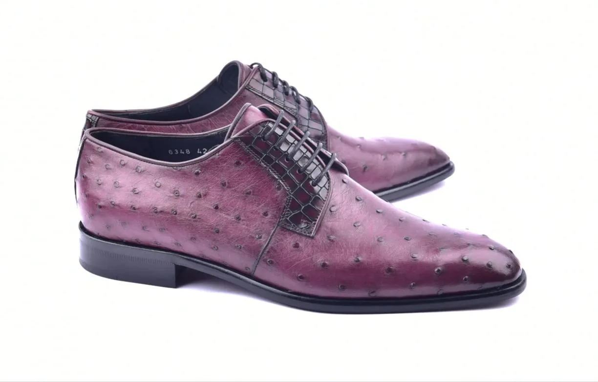 Corrente Genuine Ostrich Lace-up Shoe Burgundy