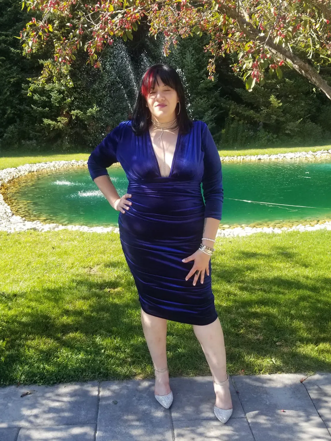 Darcy Plus Size Ruched Velvet Dress in Emerald