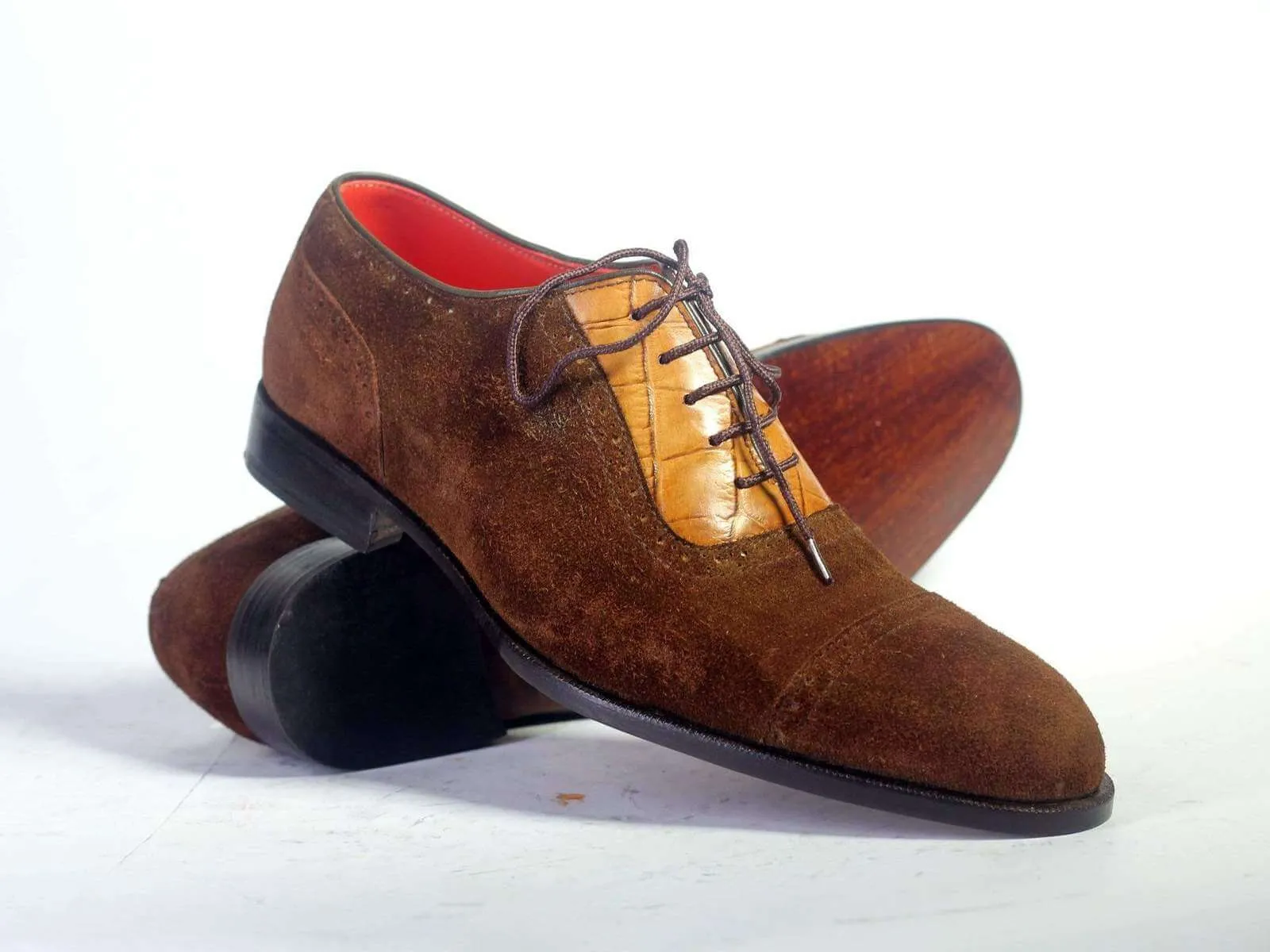 Elegant Handmade Men's Brown Cap Toe Lace Up Shoes, Men Leather Suede Designer Shoes