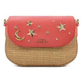 Elena Star Studded Rattan Handbag - Coral & Gold