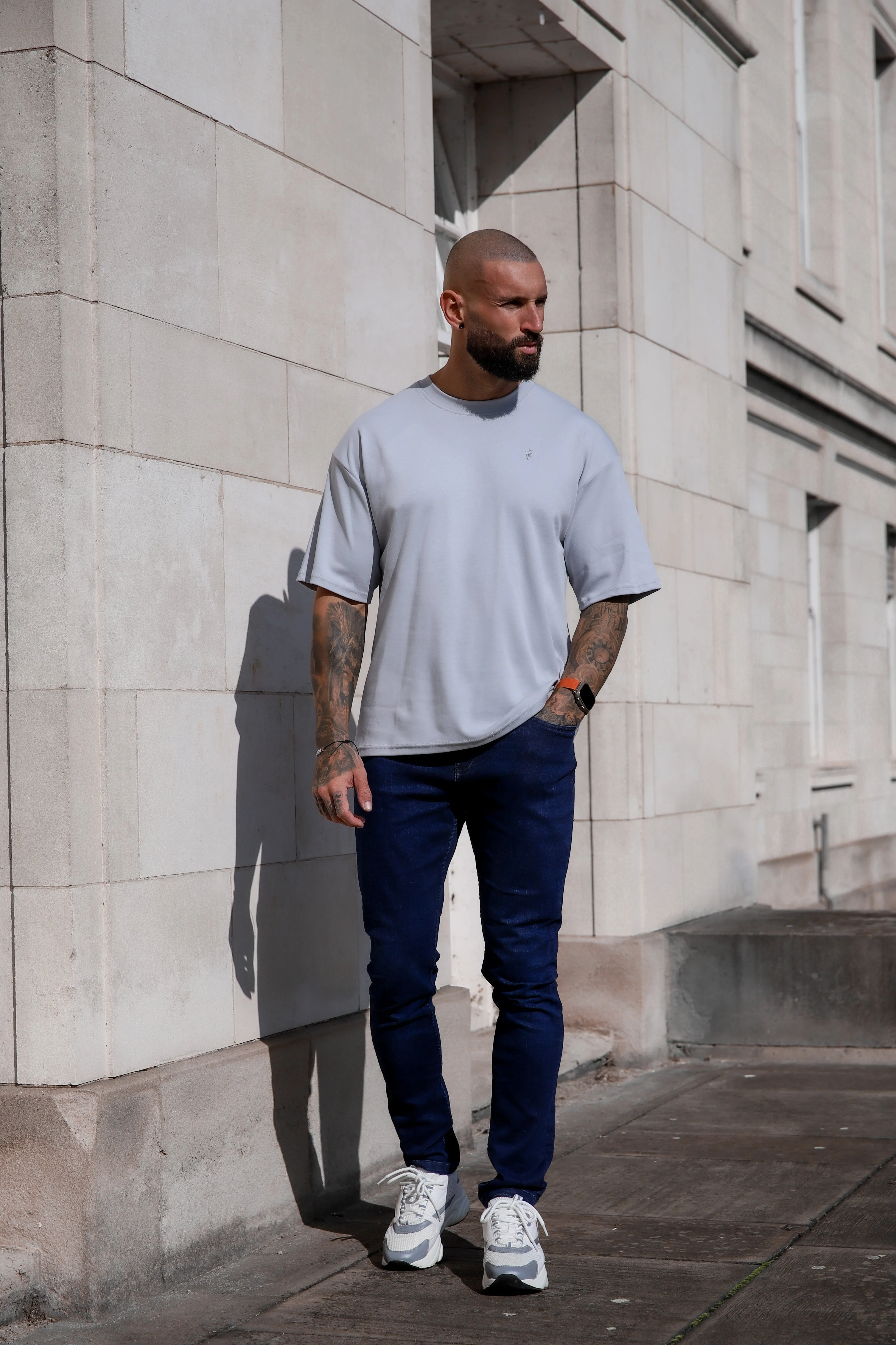 Father Sons Classic Light Grey Oversized Crew T Shirt - FSH864