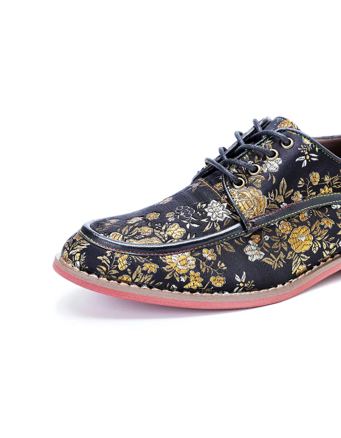 Hand-brushed  Leather Printed Vintage Floral Oxford Shoes