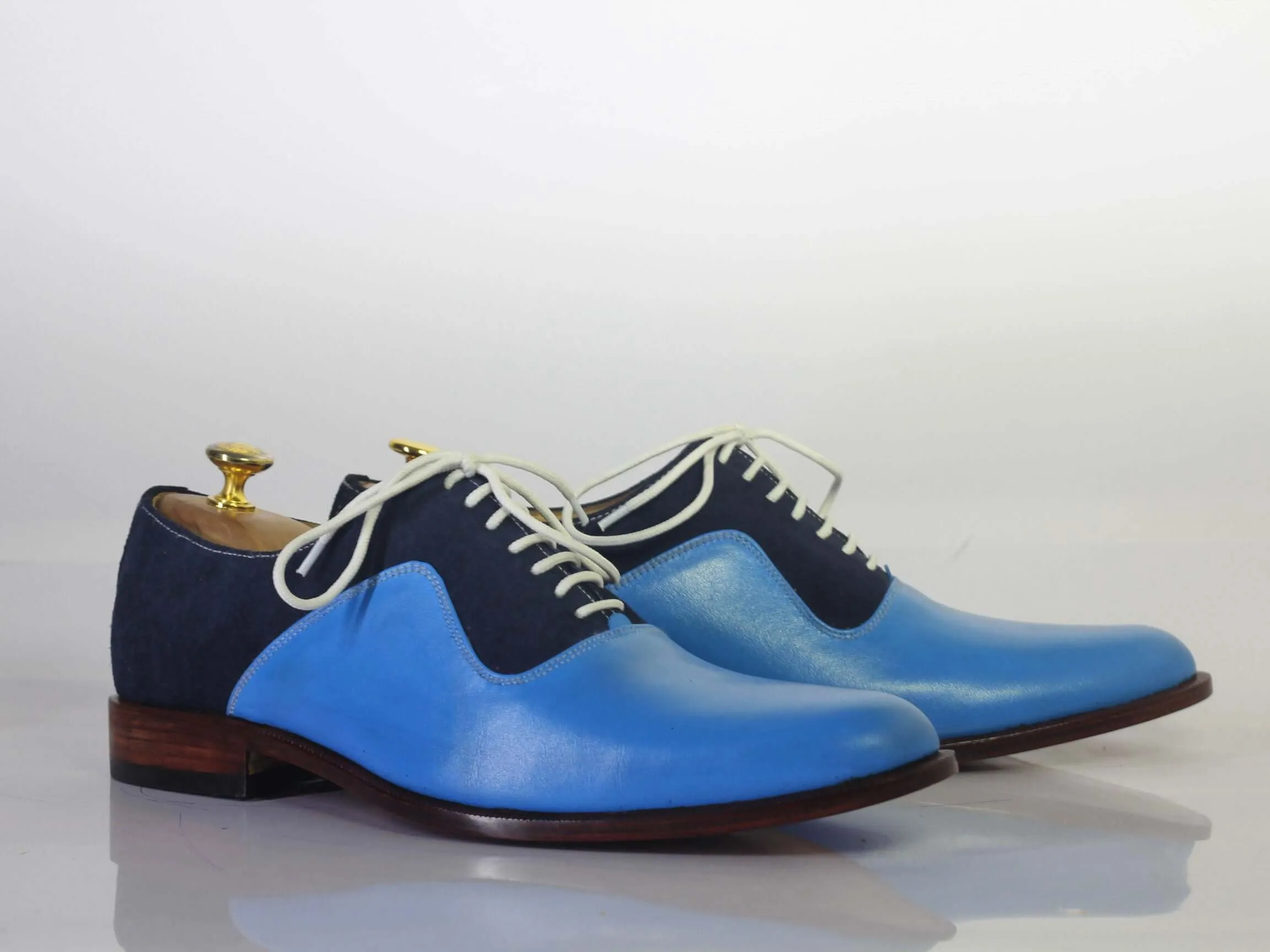 Handmade Men Blue Leather & Suede Lace Up Shoes, Men Dress Formal Designer Shoes