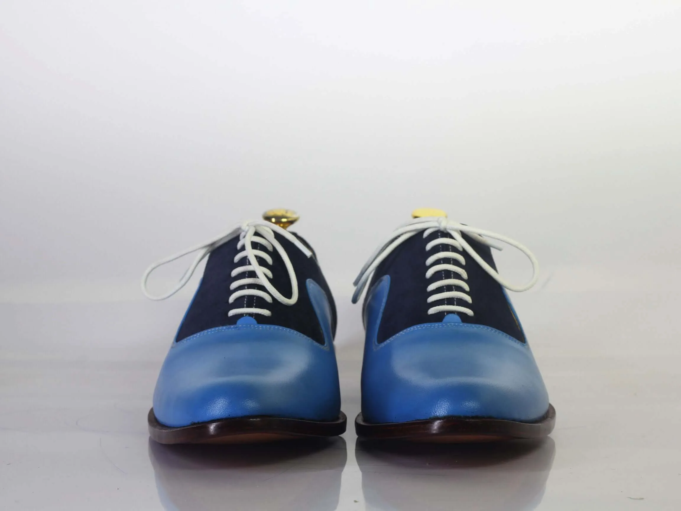 Handmade Men Blue Leather & Suede Lace Up Shoes, Men Dress Formal Designer Shoes