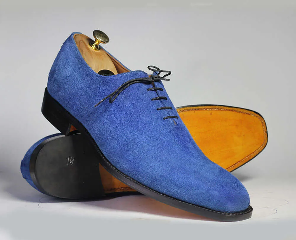 Handmade Men's Blue Color Suede Shoes, Men Lace Up Dress Formal Fashion Shoes