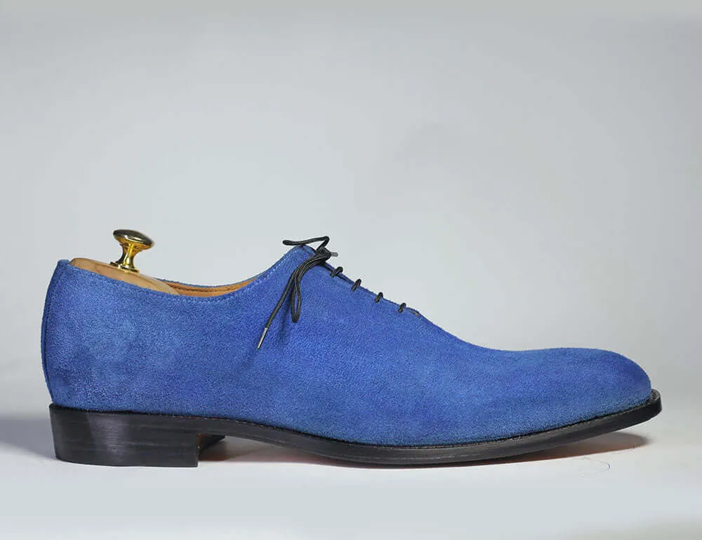 Handmade Men's Blue Color Suede Shoes, Men Lace Up Dress Formal Fashion Shoes