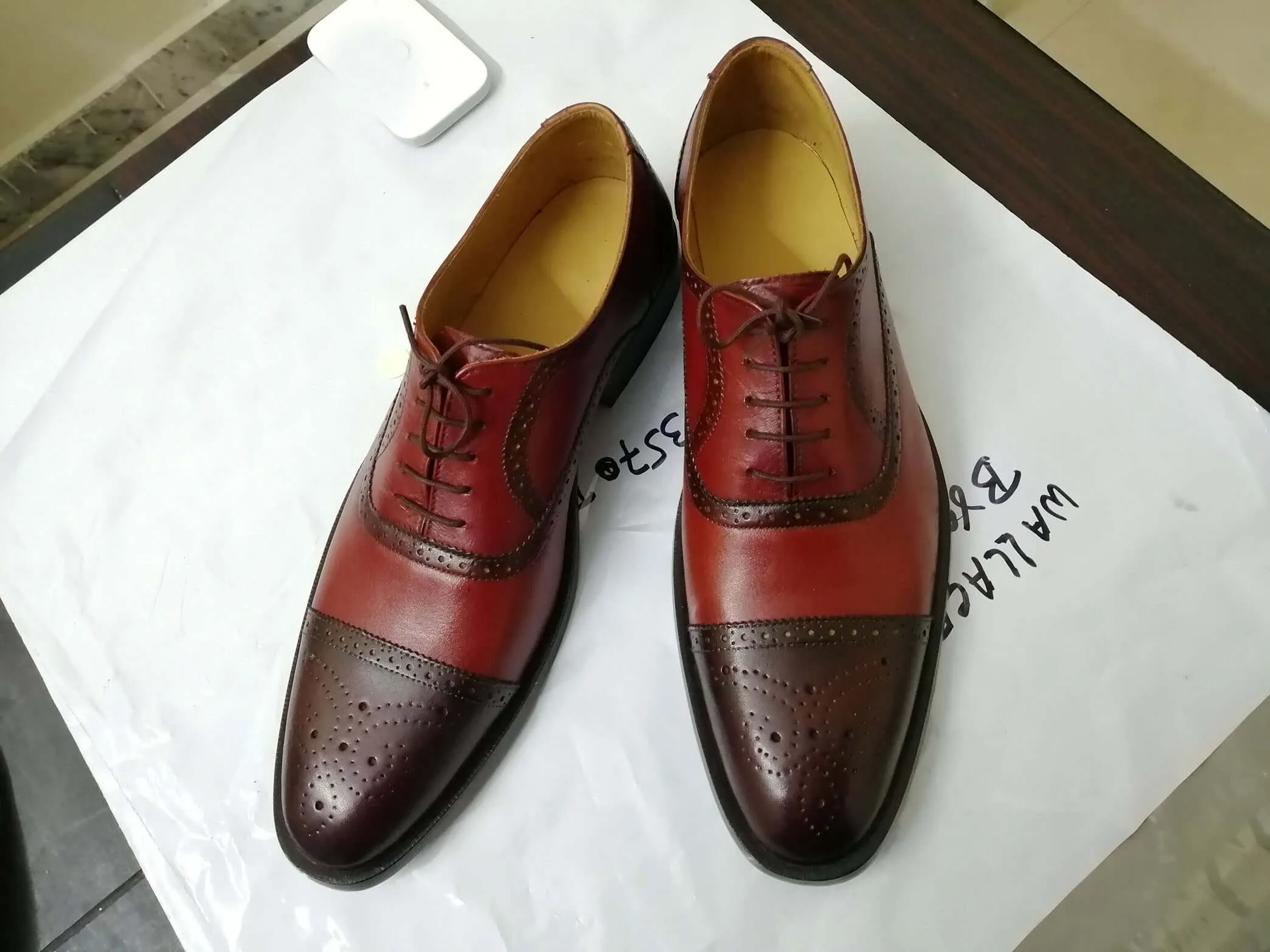 Handmade Men's Two Tone Tan Brown Cap Toe Brogue Leather Lace Up Shoes, Men Designer Dress Formal Luxury Shoes