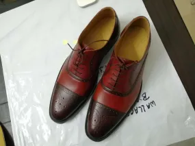 Handmade Men's Two Tone Tan Brown Cap Toe Brogue Leather Lace Up Shoes, Men Designer Dress Formal Luxury Shoes