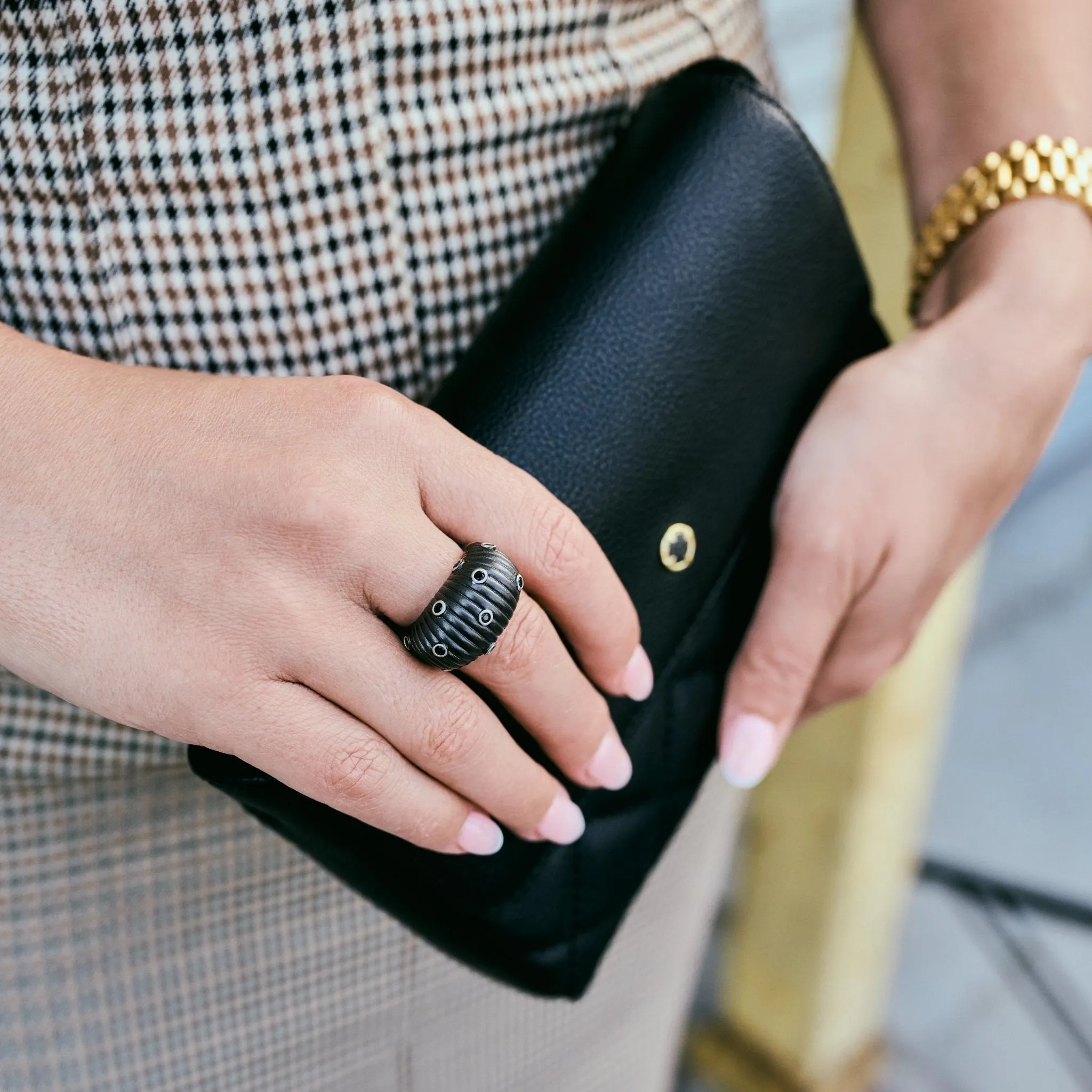 Industrial Finish Ribbed Metro Cocktail Ring