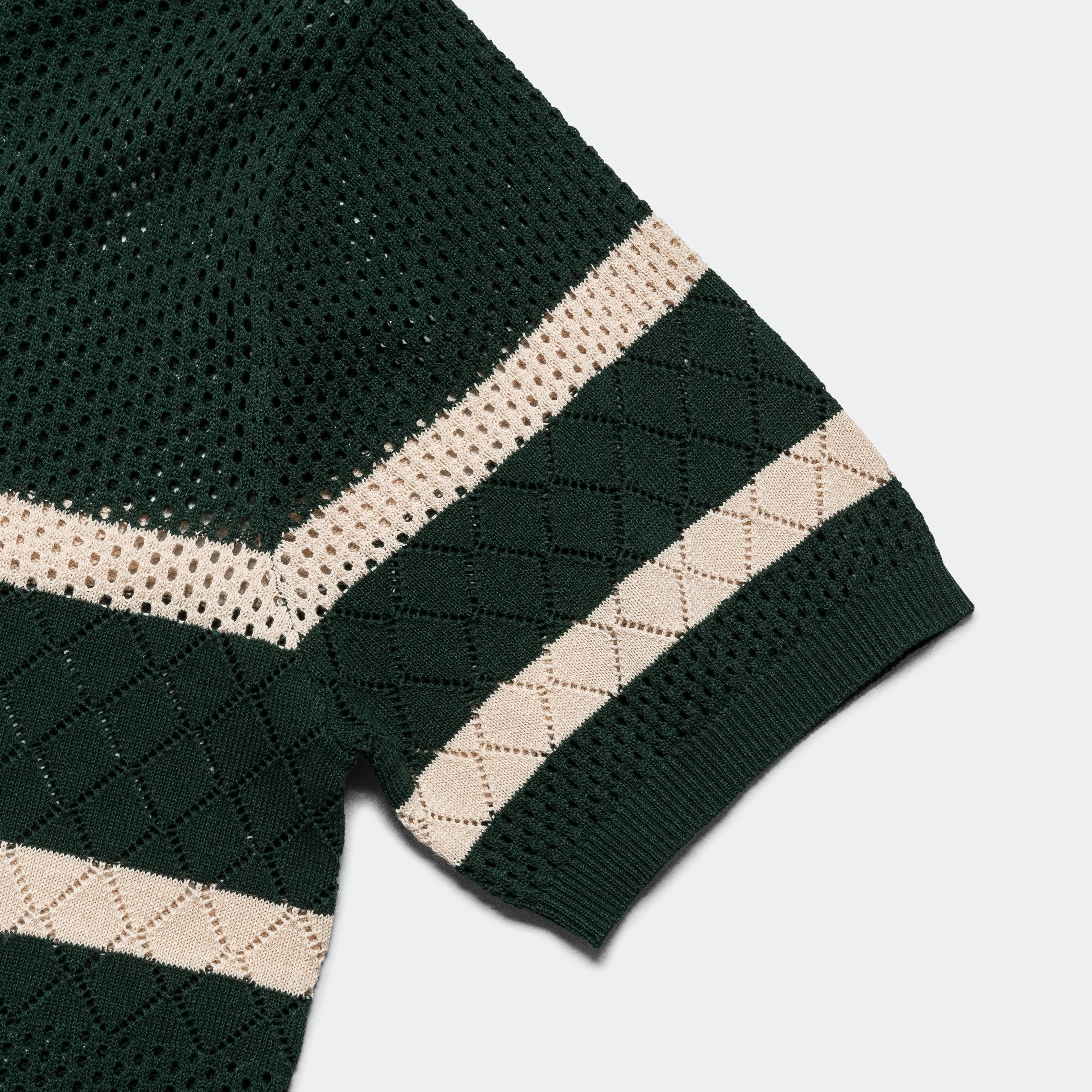 Knit Polo Mesh Stripe - Green