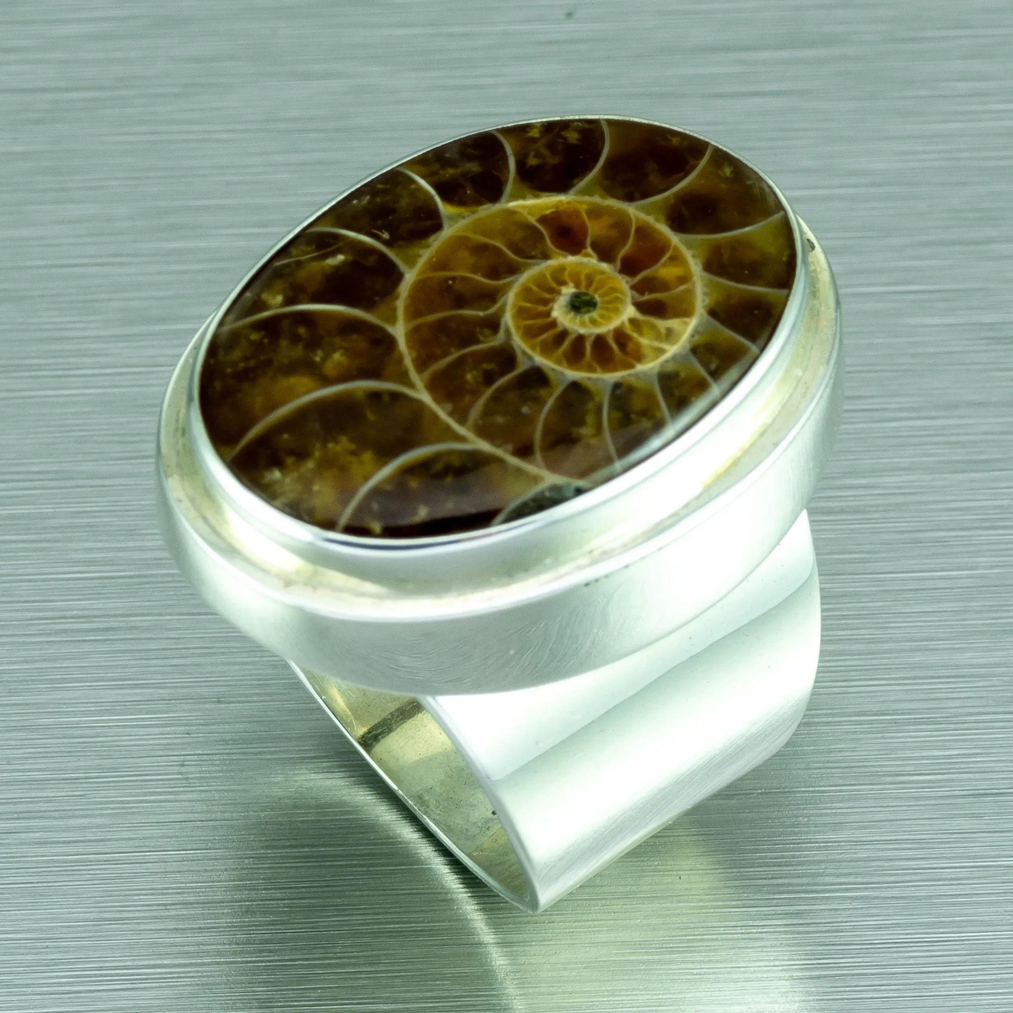 Large Ammonite Fossil Silver Ring