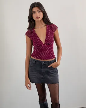 Livi Top in Polka Flock Berry Red