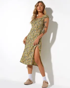 Lona Midi Dress in Spring Ditsy Yellow