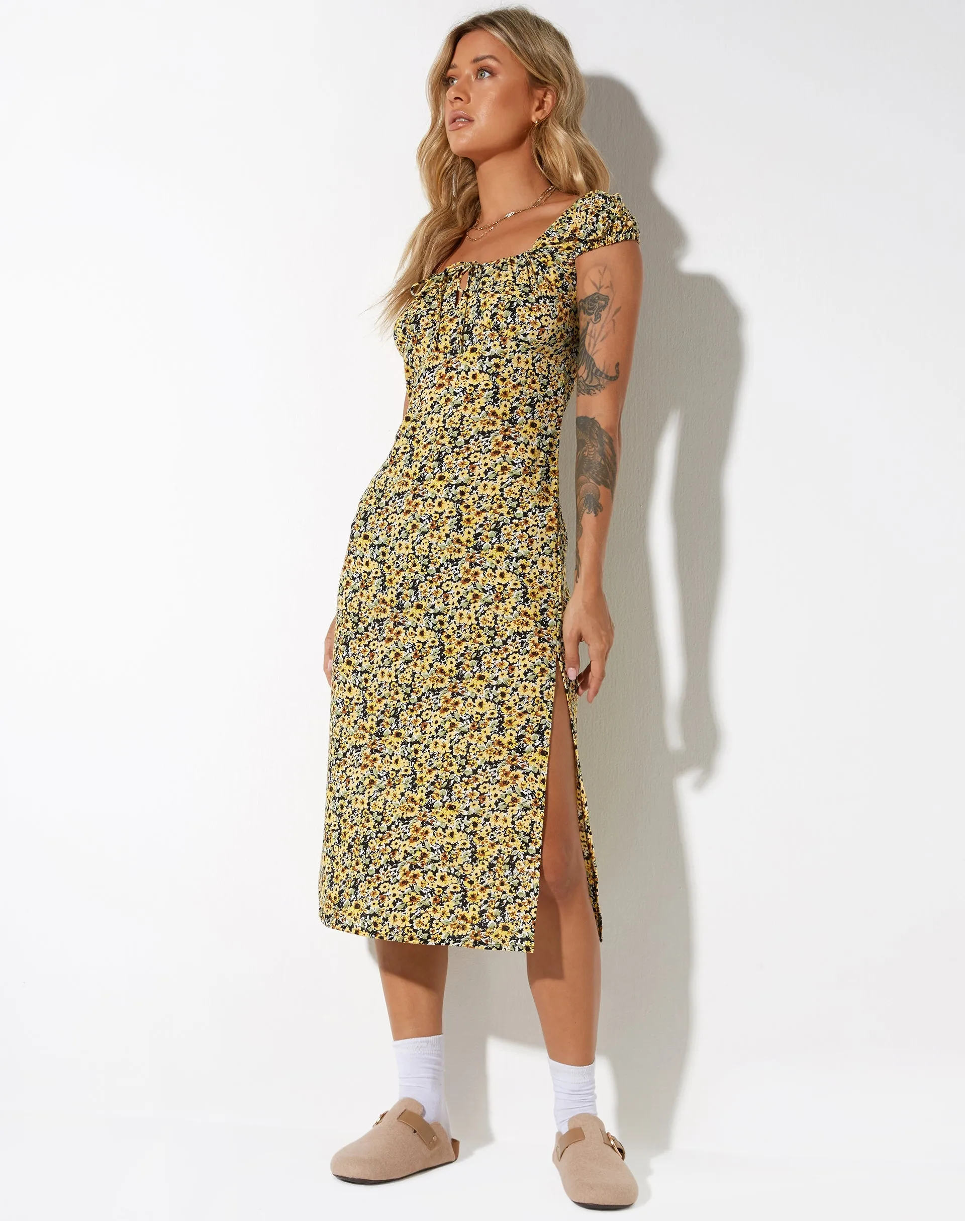 Lona Midi Dress in Spring Ditsy Yellow