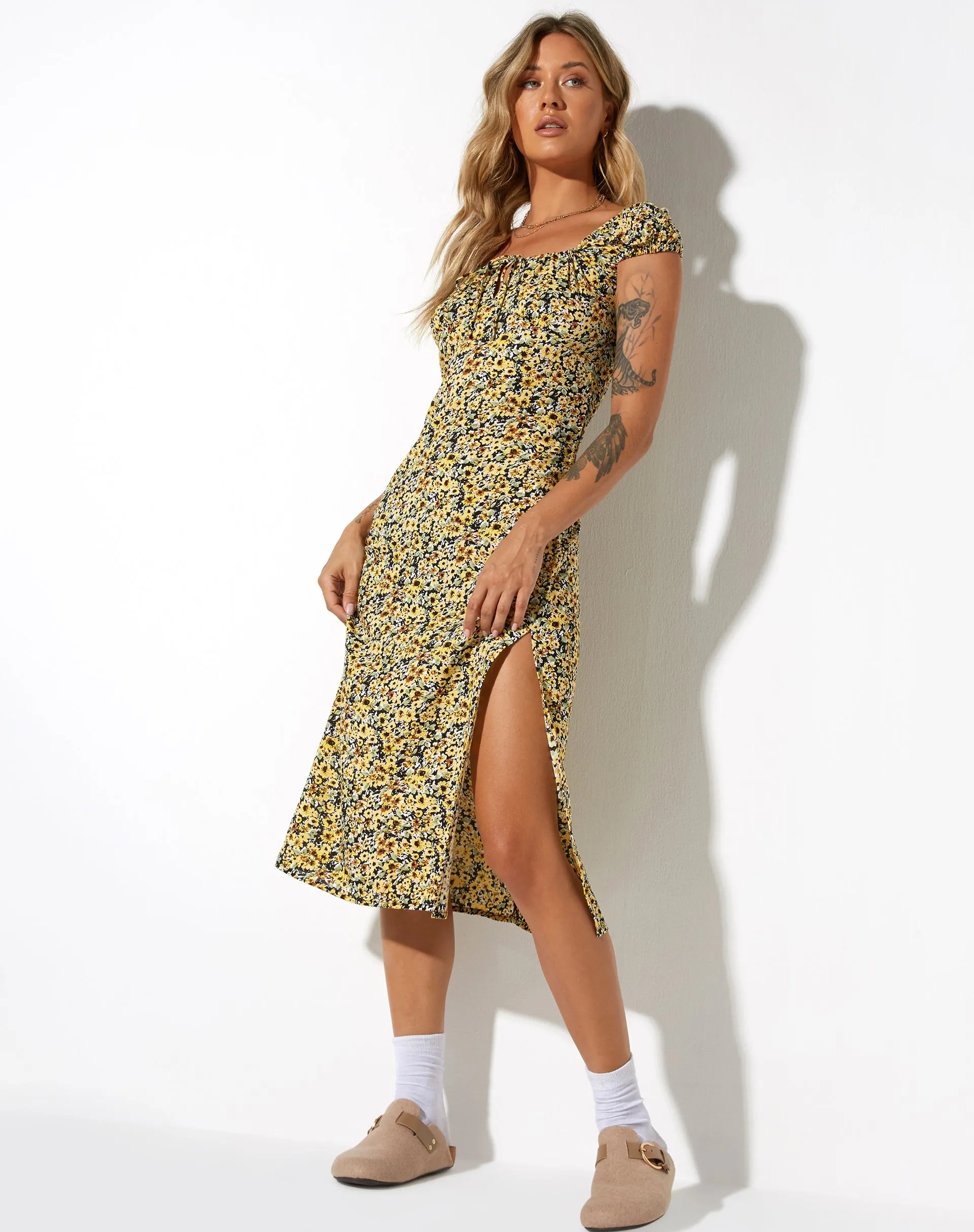 Lona Midi Dress in Spring Ditsy Yellow