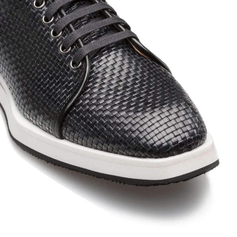 Mezlan Woven Calfskin Lace-Up Sneaker Black