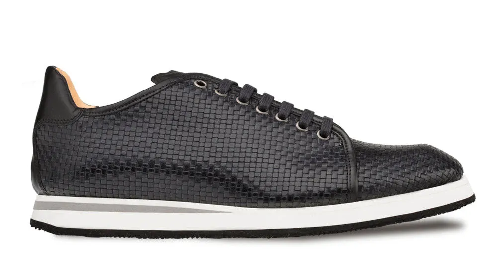 Mezlan Woven Calfskin Lace-Up Sneaker Black