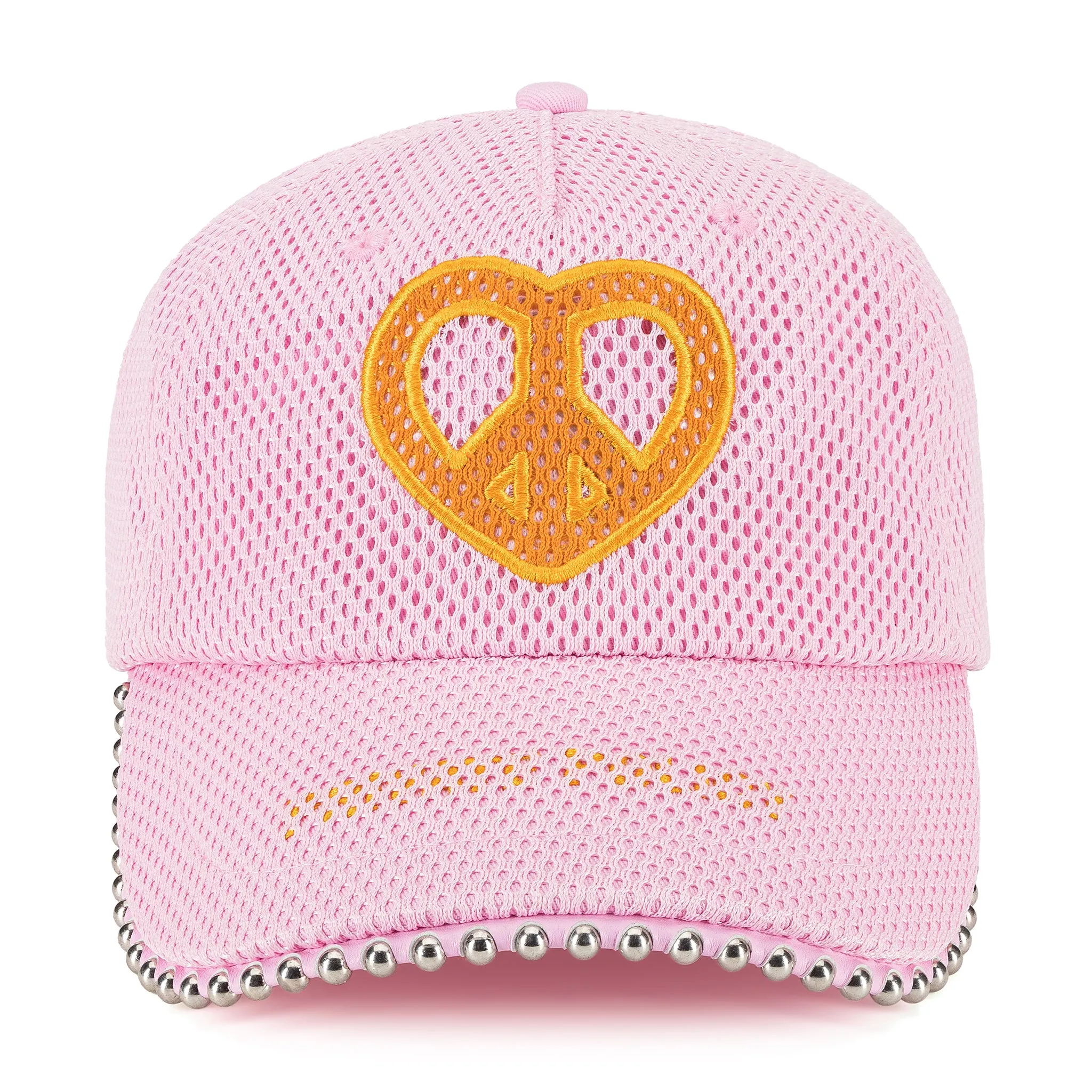 Peace Heart Mesh Denim Cap - Pink and Orange