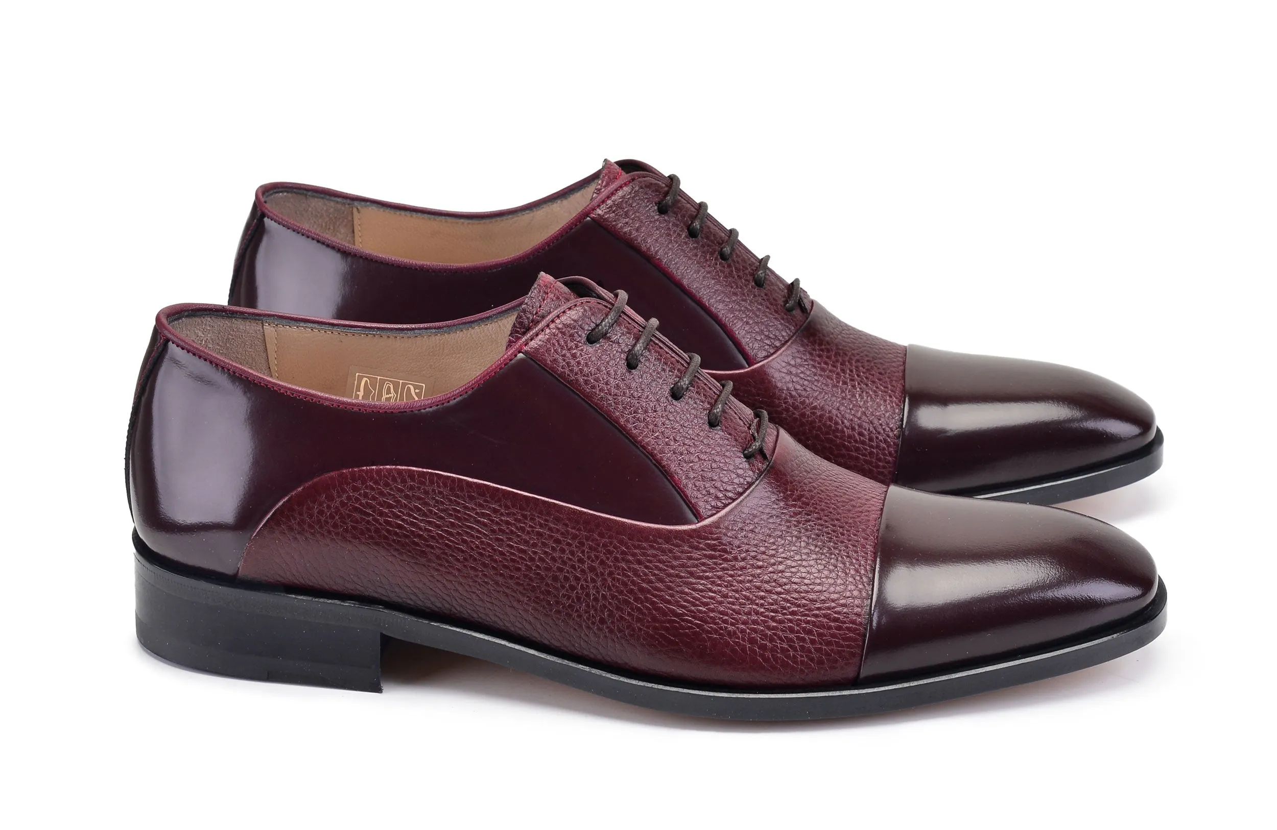 Pelle Deerskin & Polished Calfskin Lace-Up Oxford Burgundy