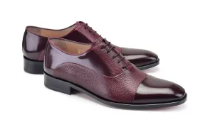 Pelle Deerskin & Polished Calfskin Lace-Up Oxford Burgundy