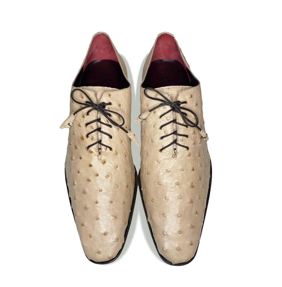 Pelle Exotics Ostrich Quill Lace-Up Oxford Taupe