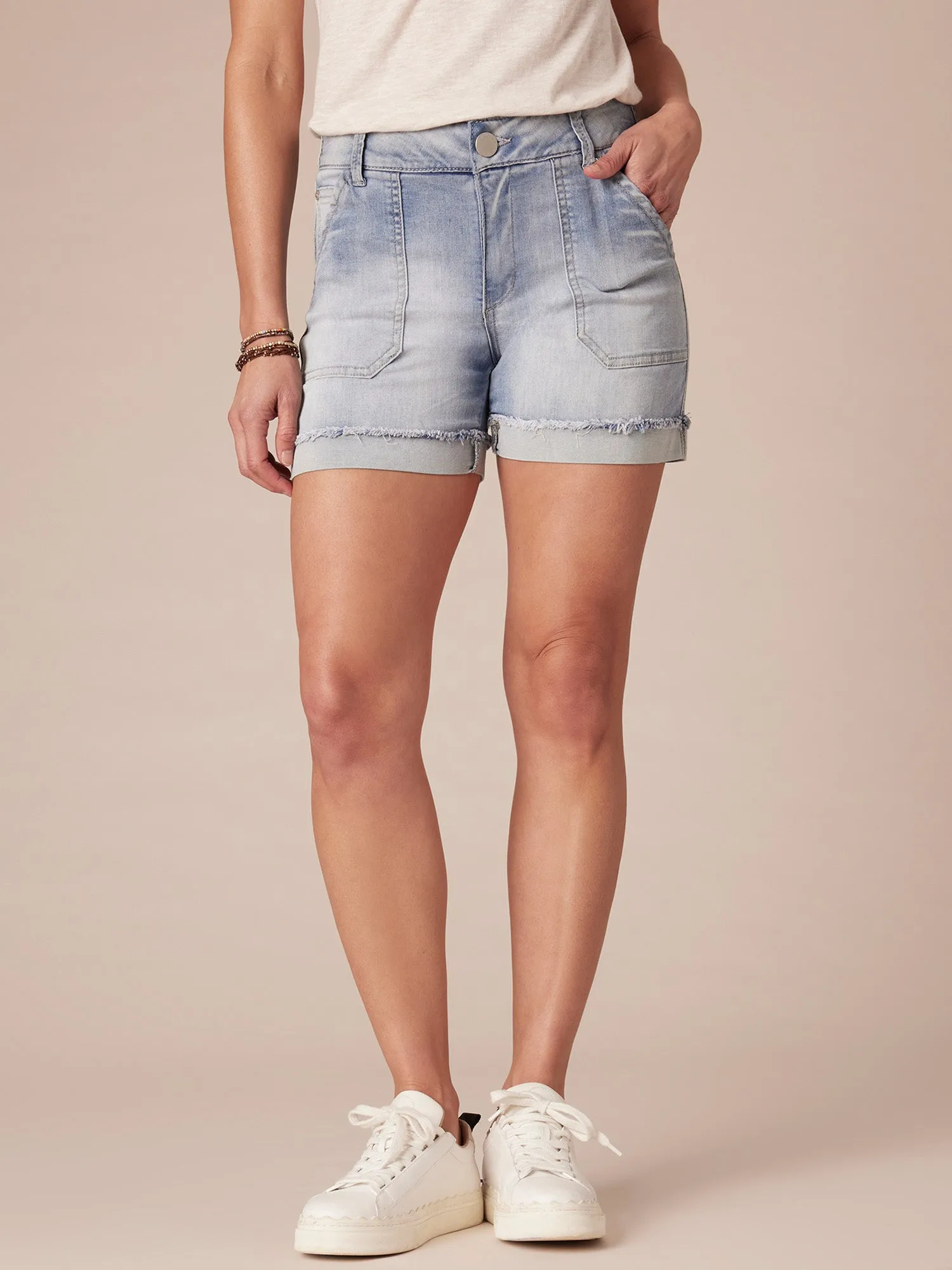 "Ab"solution® Light Blue Denim High Rise Utility Shorts