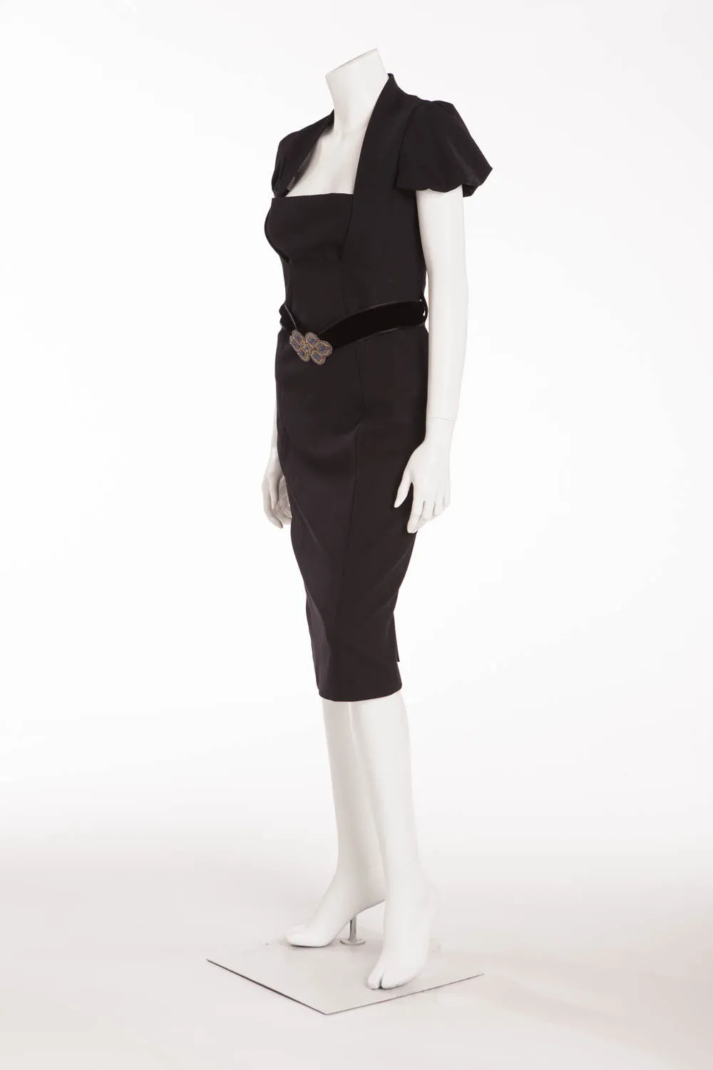 Roberto Cavalli - Black Dress Velvet Belt with Buckles - IT 40