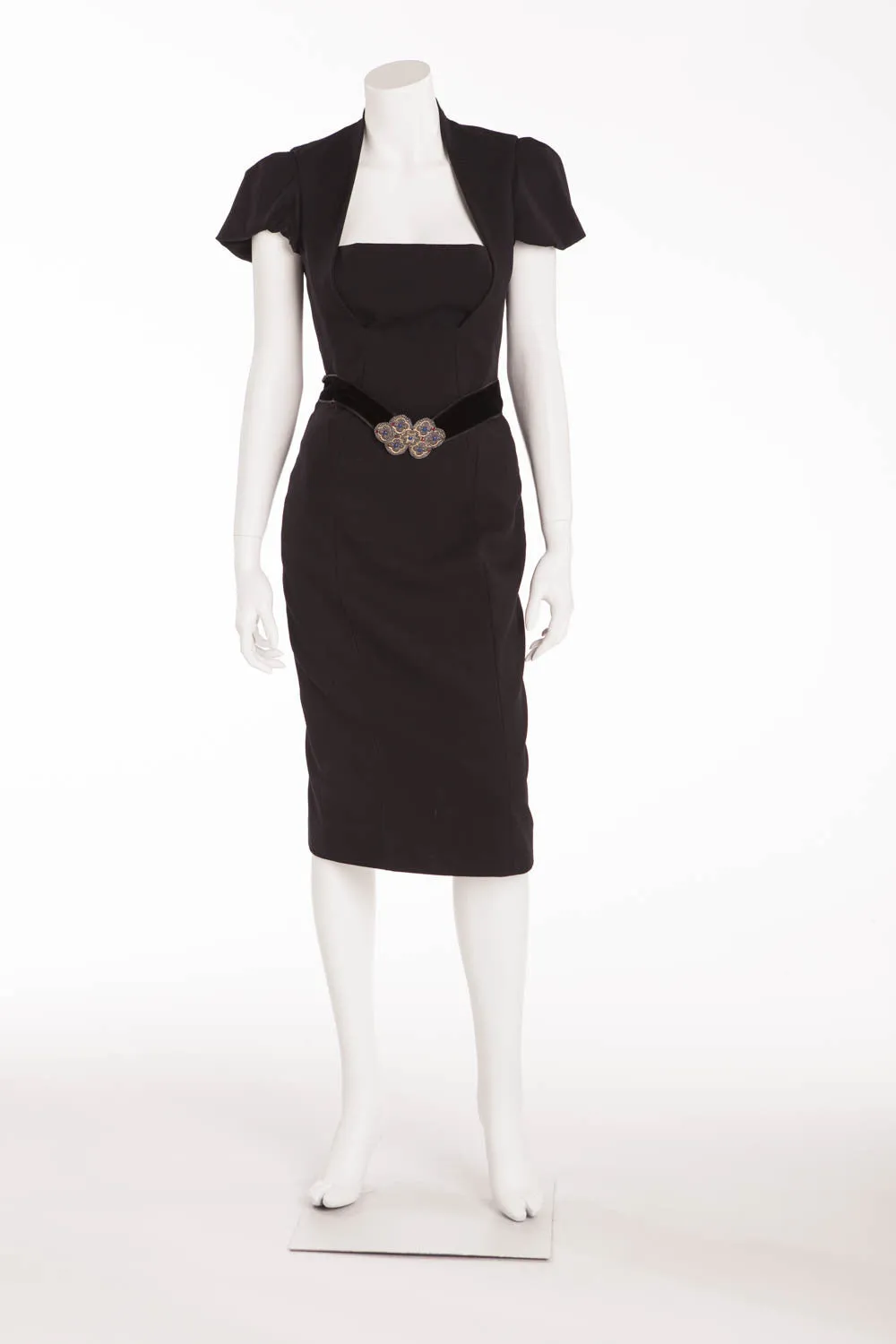 Roberto Cavalli - Black Dress Velvet Belt with Buckles - IT 40