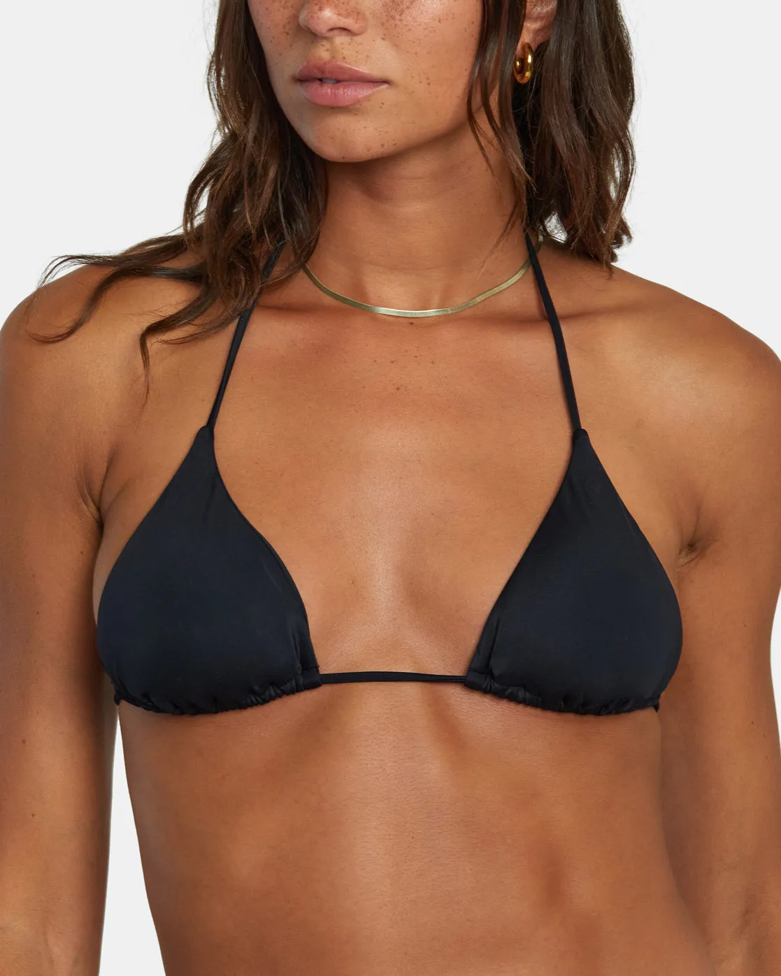 Solid Halter Triangle Bikini Top - Black