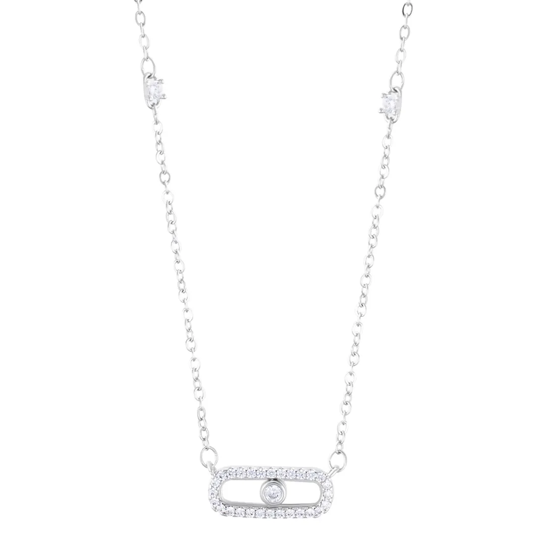 Sterling Silver Plated Adjustable CZ Dancing Stone Necklace