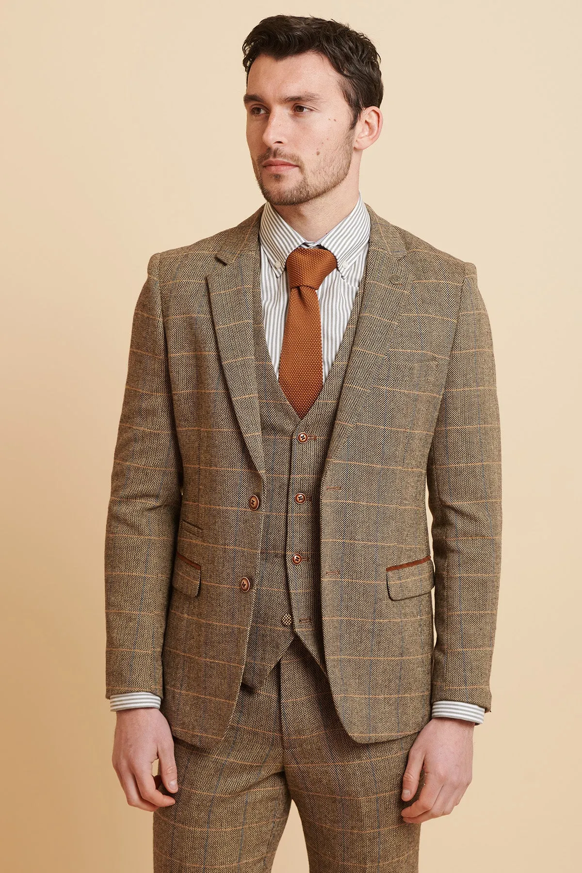 TED - Tan Tweed Check Three Piece Suit