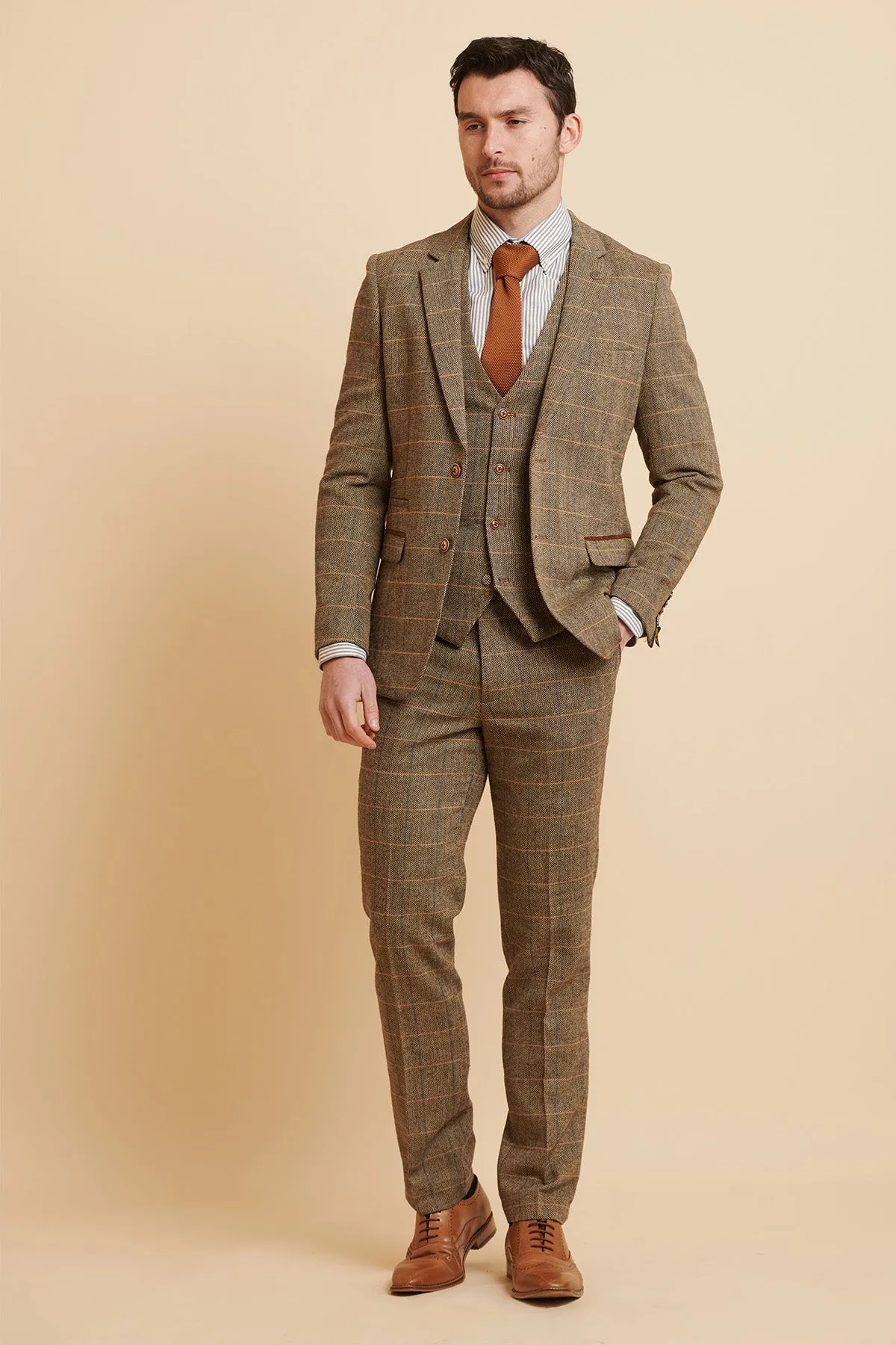 TED - Tan Tweed Check Three Piece Suit