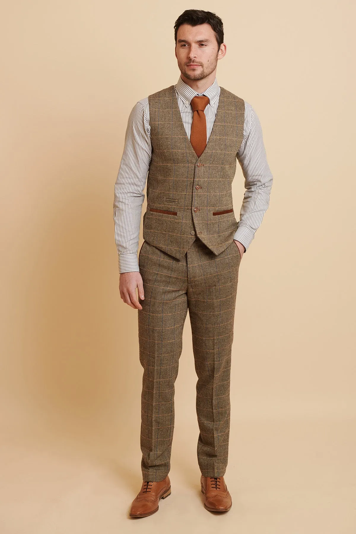 TED - Tan Tweed Check Three Piece Suit