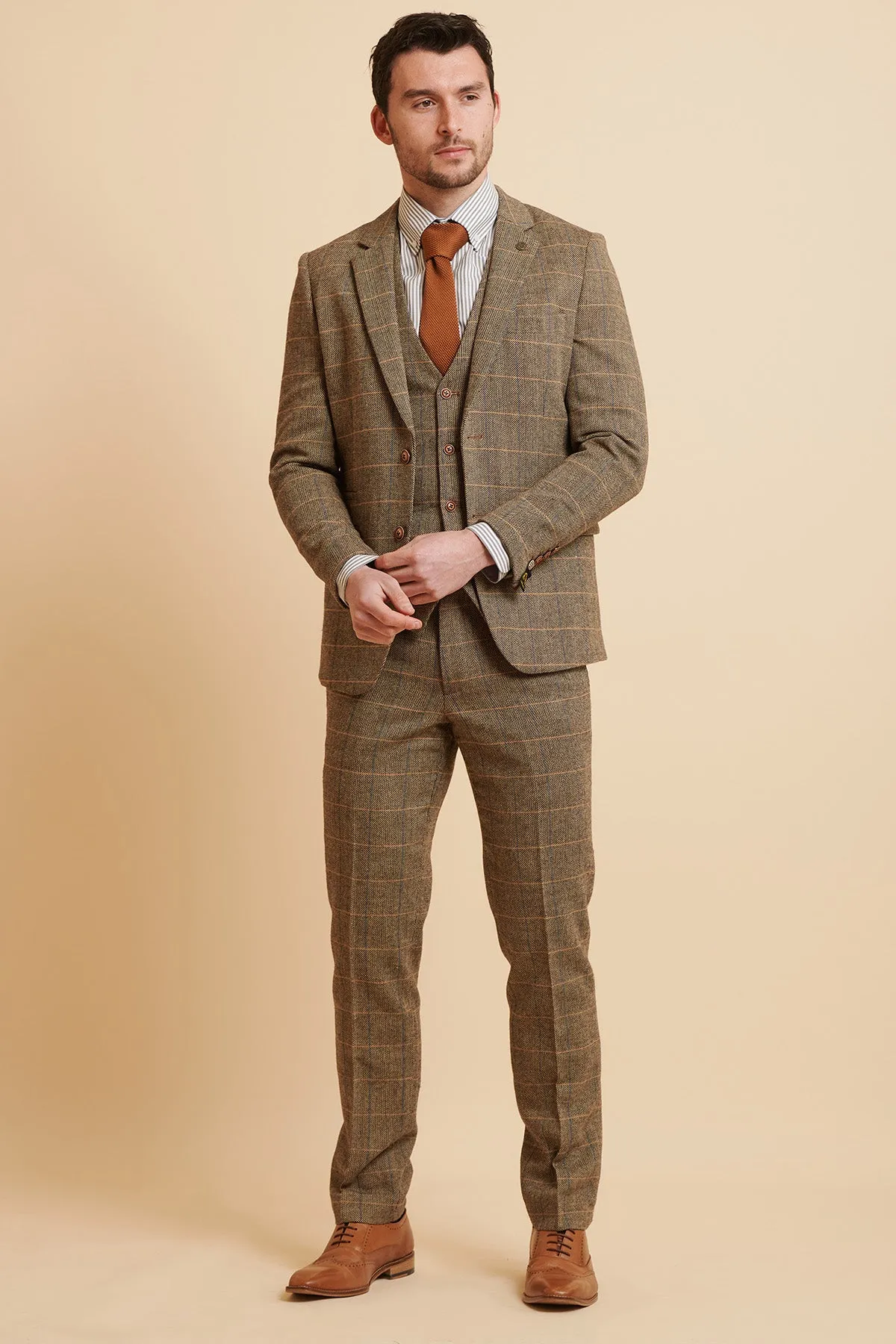 TED - Tan Tweed Check Three Piece Suit