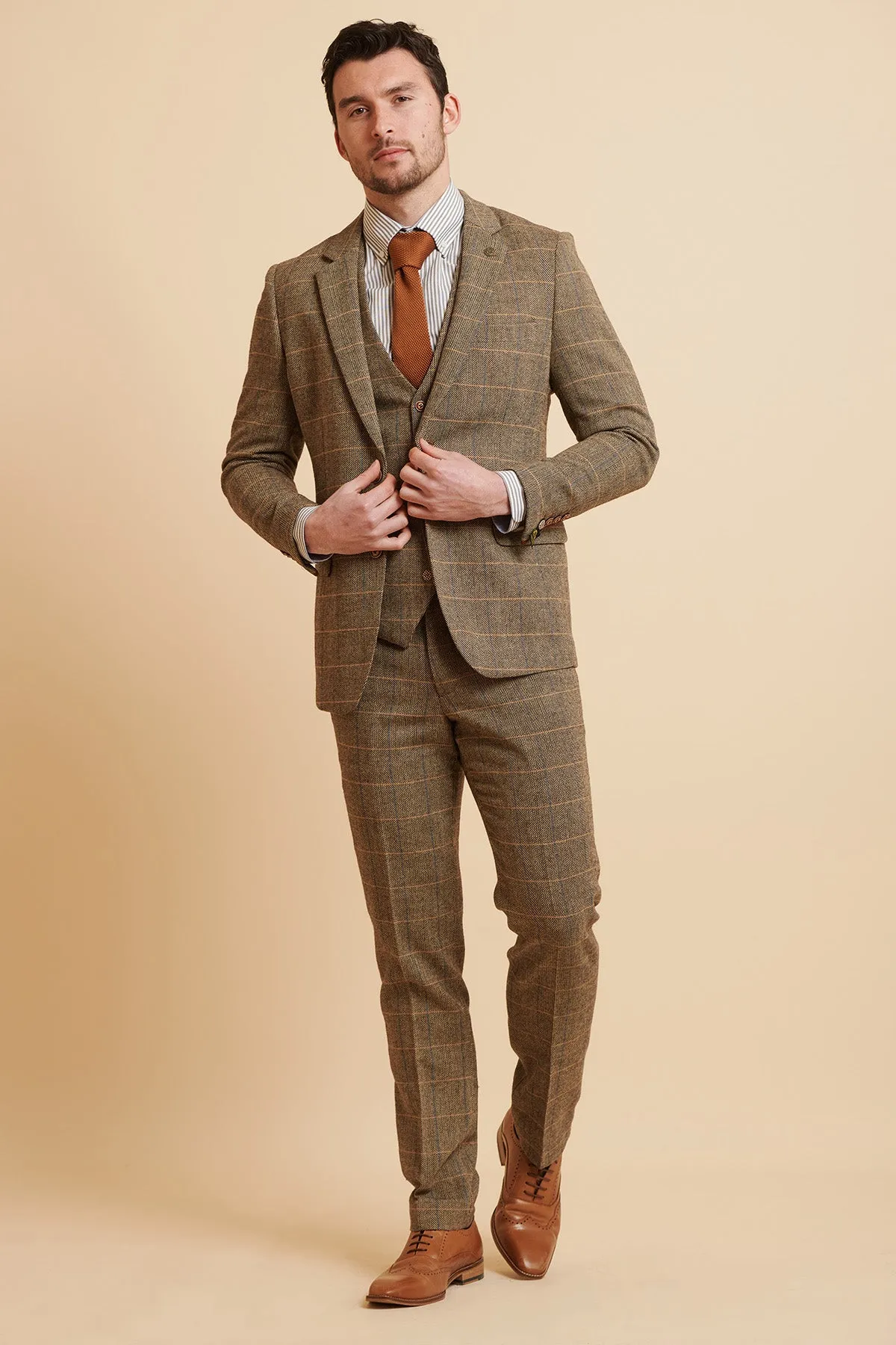 TED - Tan Tweed Check Three Piece Suit