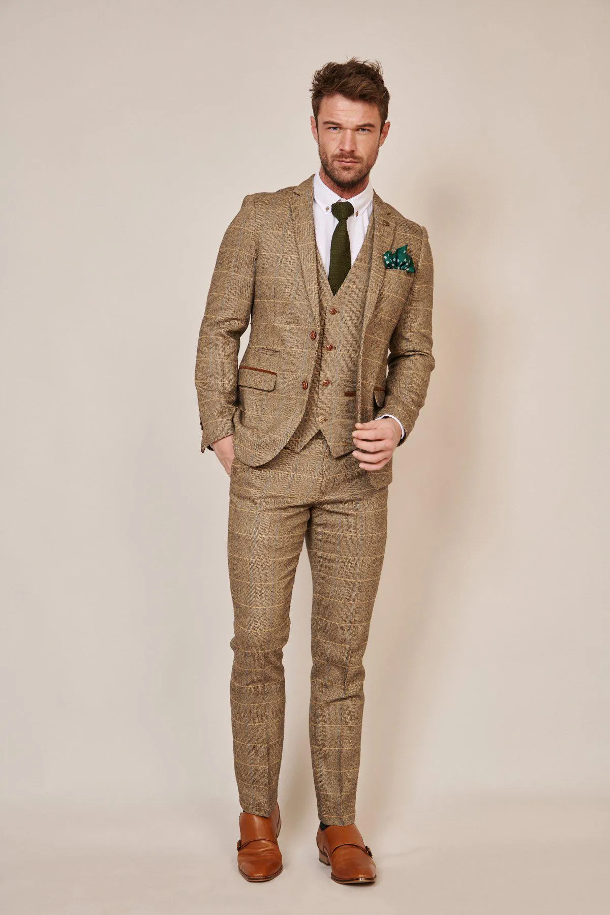 The WHU Collection - TED Tan Tweed Check Three Piece Suit As Worn By Lukasz Fabianski